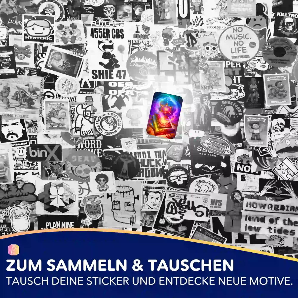 Farbiger Hexenkünste Aufkleber für Diamond Painting Zubehör auf einem schwarz-weißen Sticker-Hintergrund