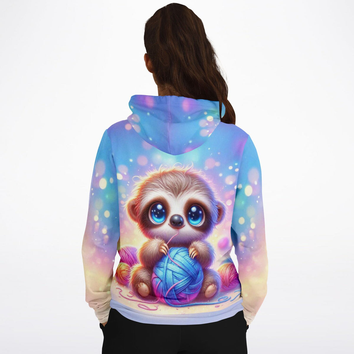 Dreamer Hoodie mit niedlichem Faultier-Motiv und Wollknäuel, ideal für Fans von Malen nach Zahlen und Diamond Painting