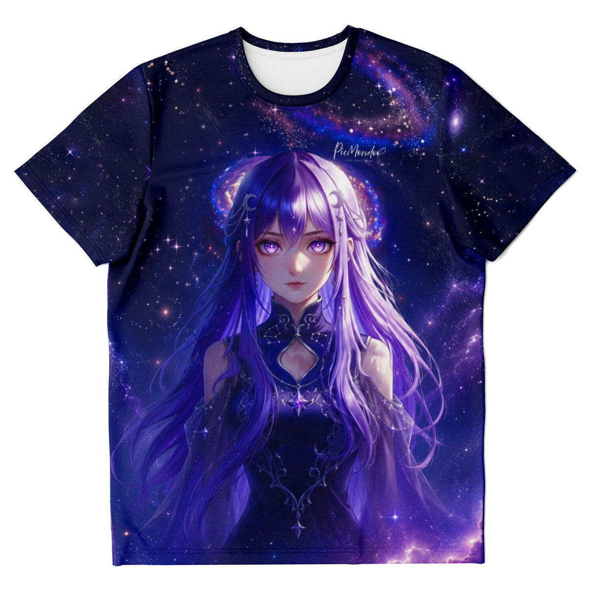Dreamer T-Shirt mit lila Anime-Mädchen, Mond und Sternenwelt. Ideal für Fans von Diamond Painting und Fan-Art Motiven.