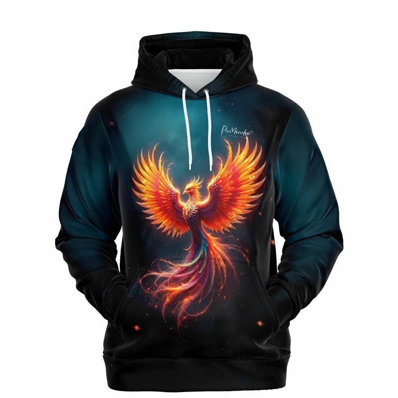 Schwarzer Hoodie mit leuchtendem Phönix-Motiv, inspiriert von Diamond Painting Kunst und kreativen DIY-Designs