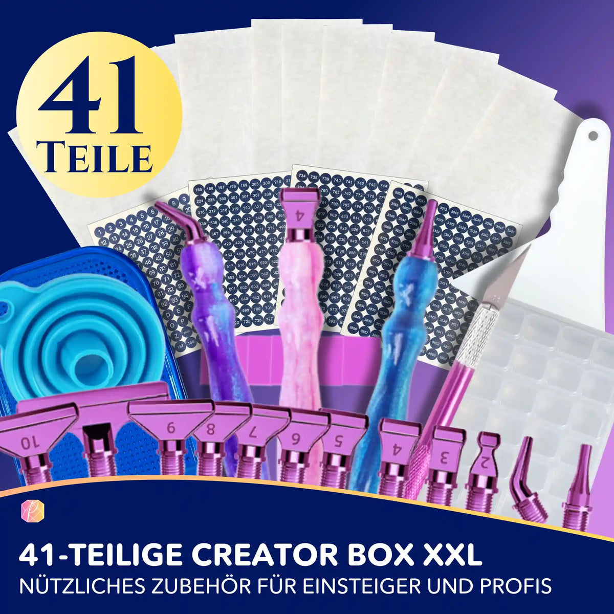 41-teiliges Diamond Painting Zubehör Set mit Stiften, Aufsätzen und Etiketten für DIY-Bastelprojekte von Picmondoo