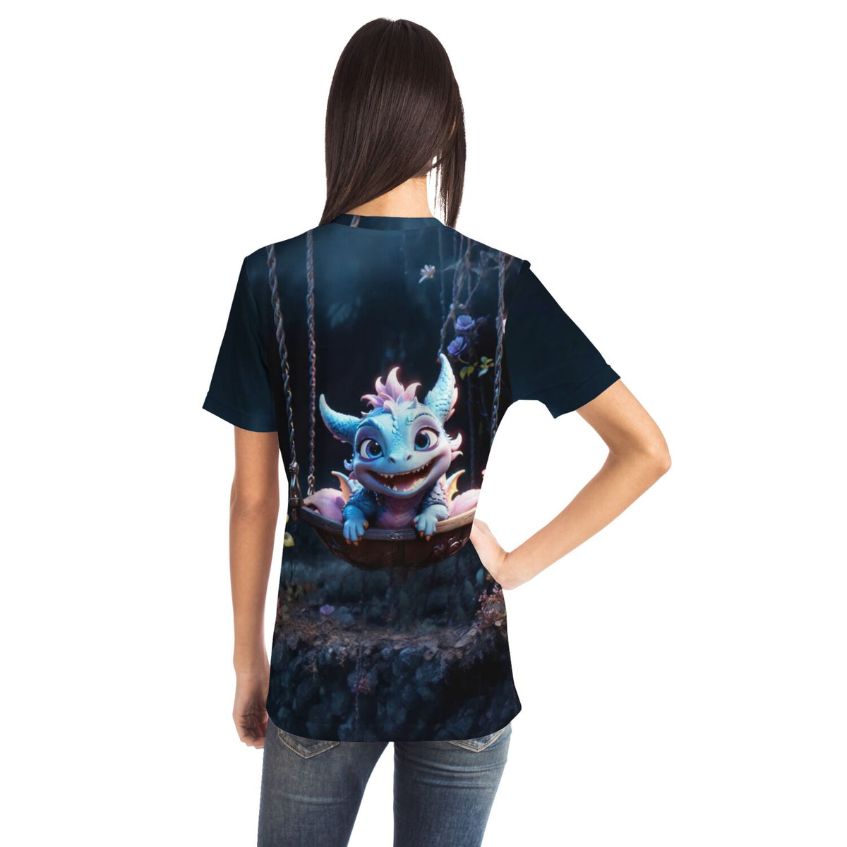 T-Shirt mit blauem Drache Motiv im Diamond Painting Stil, perfekt für Fans von Malen nach Zahlen und DIY-Kunstwerken.