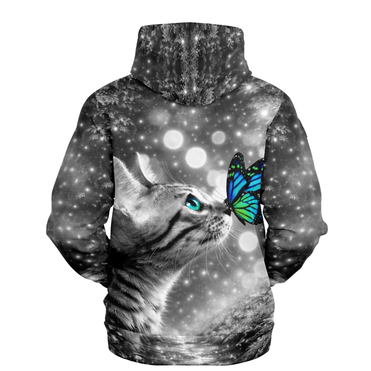 Dreamer Hoodie mit Katze und blauem Schmetterling im Stil unserer Diamond Painting und Malen nach Zahlen Motive