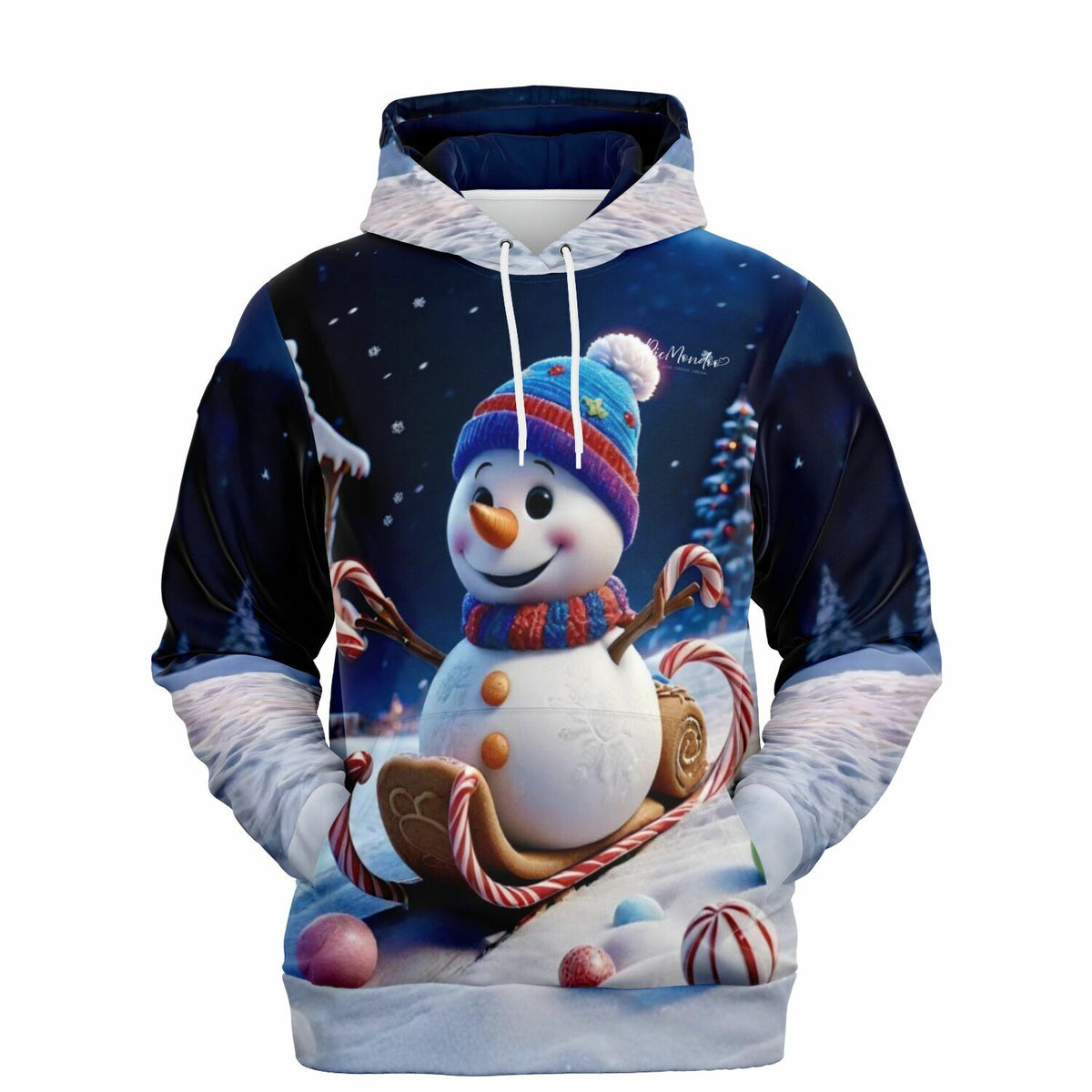 Dreamer Hoodie Sweet Schlittenfahrt mit niedlichem Schneemann und Zuckerstangen im weihnachtlichen Winterdesign