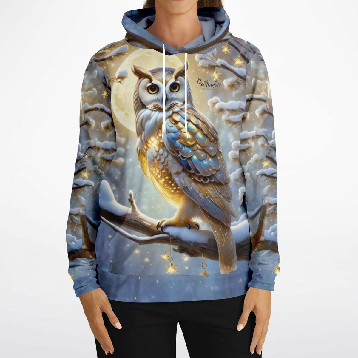 Dreamer Hoodie mit goldenem Schneeeulen-Motiv im Stil von Diamond Painting und Malen nach Zahlen Kunstwerken