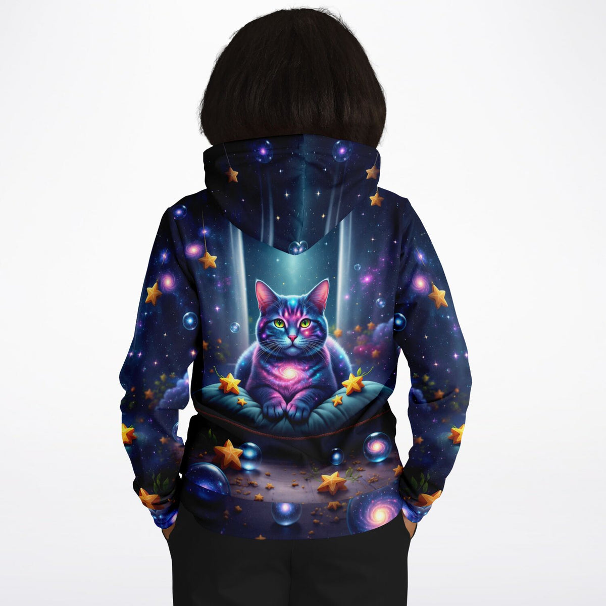 Dreamer Hoodie Wächterin Andromeda mit magischem Katzen-Motiv in Weltraum-Optik, passend zu Diamond Painting Design.