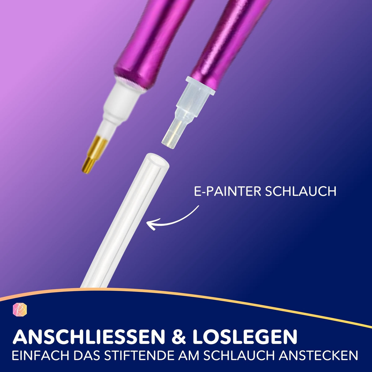 Lila Aluminium E-Painter Stift für Diamond Painting mit Schlauch-Aufsatz zur einfachen Anwendung ohne Wachs.