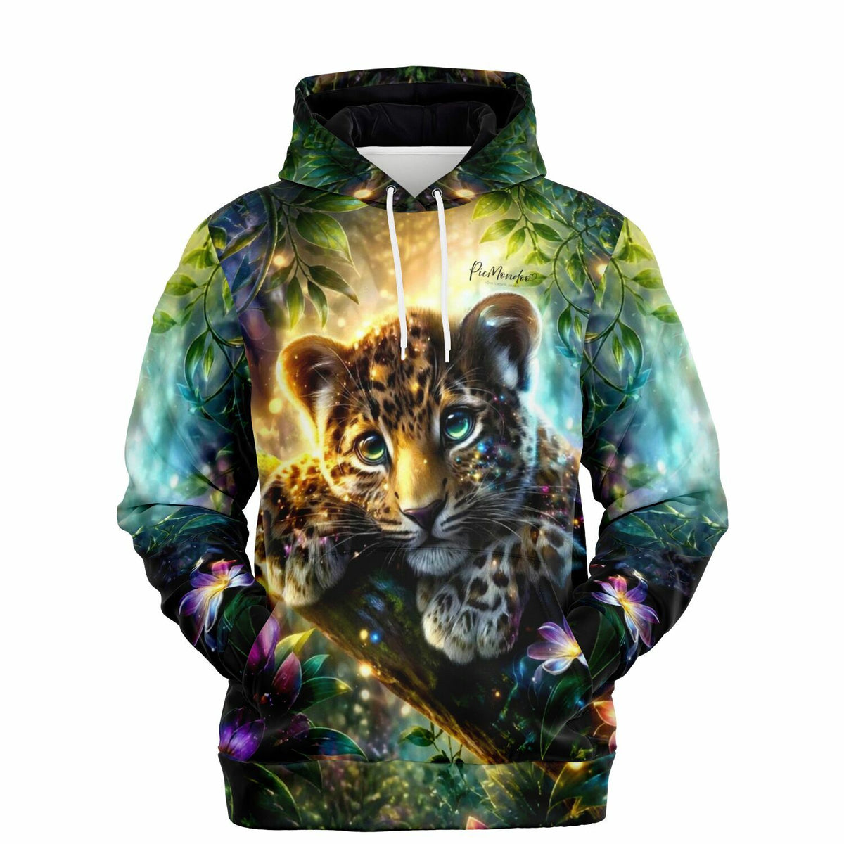Dreamer Hoodie Sonnenfunke mit Leopard-Motiv im magischen Dschungel-Design, ideal für Fans von Diamond Painting Kunst.