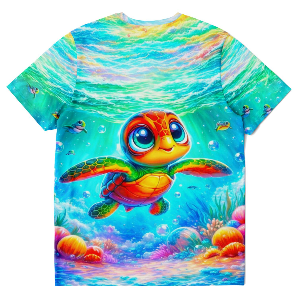 T-Shirt mit buntem Meeresschildkröte Motiv, ideal als Inspiration für Diamond Painting oder Malen nach Zahlen