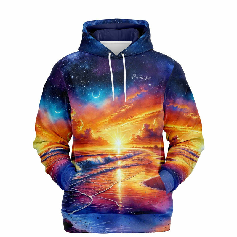 Dreamer Hoodie mit farbenfrohem Sonnenuntergang, Sternenhimmel und Ozean-Motiv im Stil von Diamond Painting Design