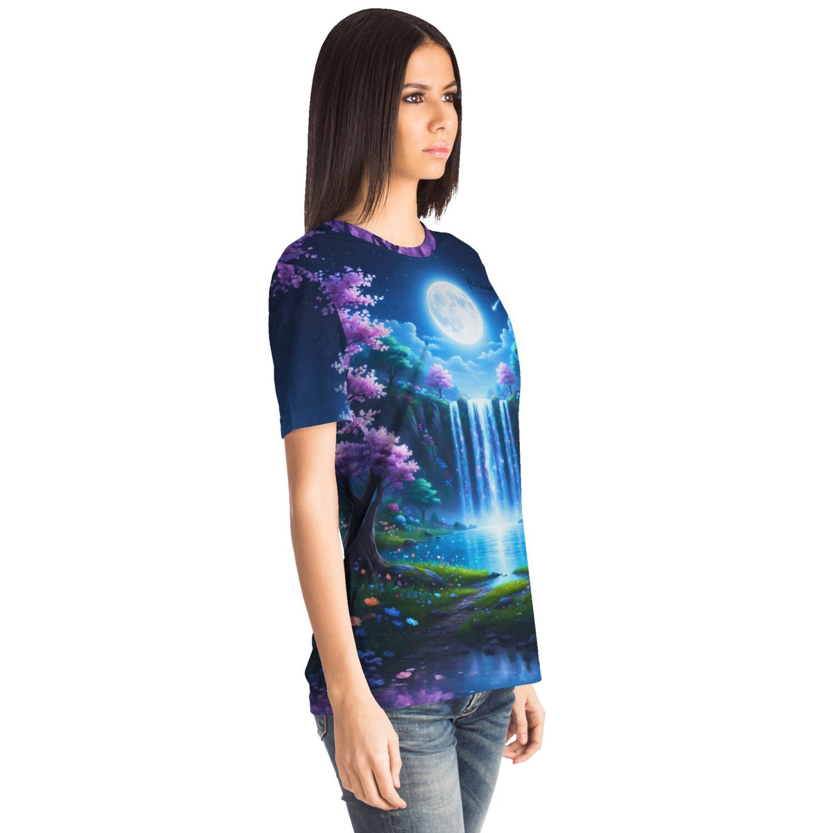 Dreamer T-Shirt mit Tal der flüsternden Wasser Motiv als exklusiver Digitaldruck für Malen nach Zahlen Fans