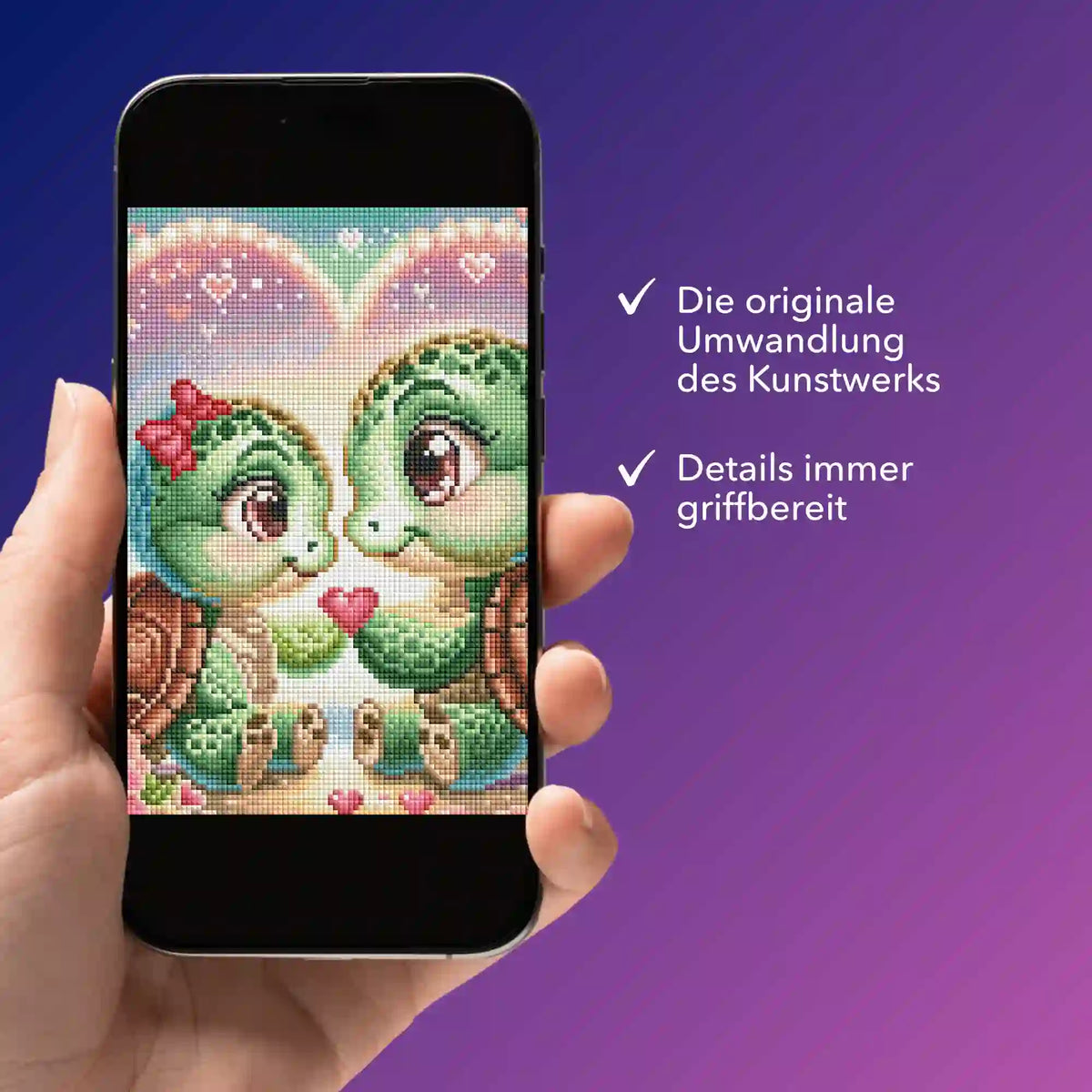 Digitale Bildmappe für Diamond Painting Design Paul und Paulinchen mit Schildkröten-Motiv für DIY-Kunstwerke am Smartphone