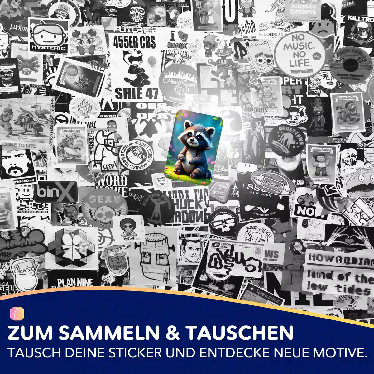 Süßer Waschbär Sticker aus dem Picmondoo Diamond Painting Aufkleber-Set zur Organisation von Zubehör und Bastelprojekten.