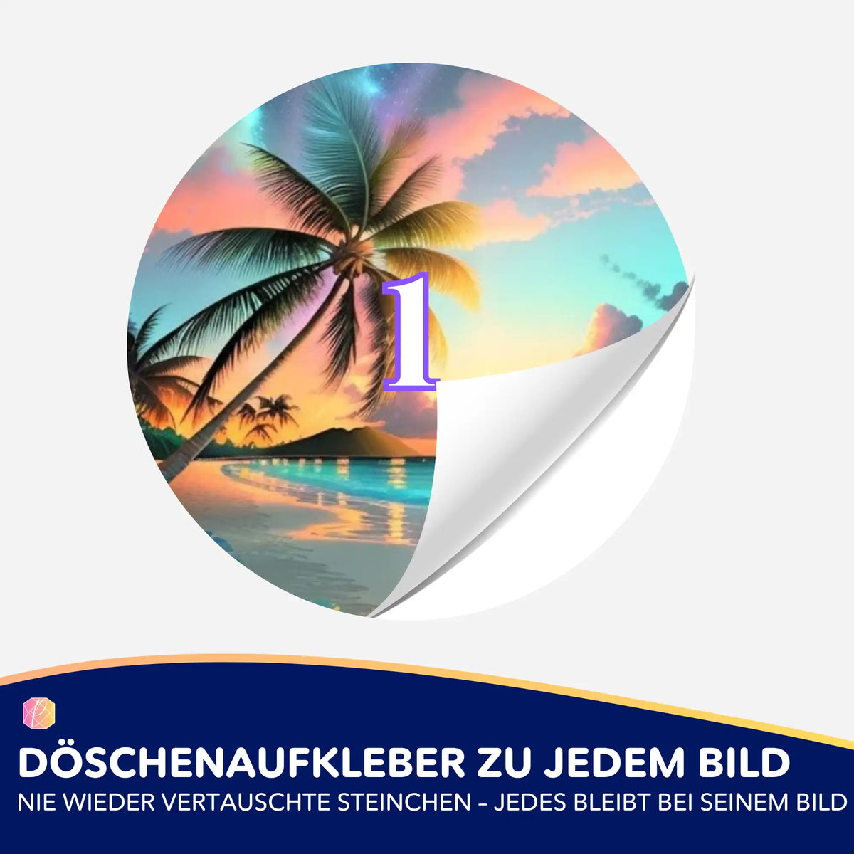 Döschenaufkleber mit Palmen-Motiv für Diamond Painting zur einfachen Organisation der Diamanten und Steinchen.