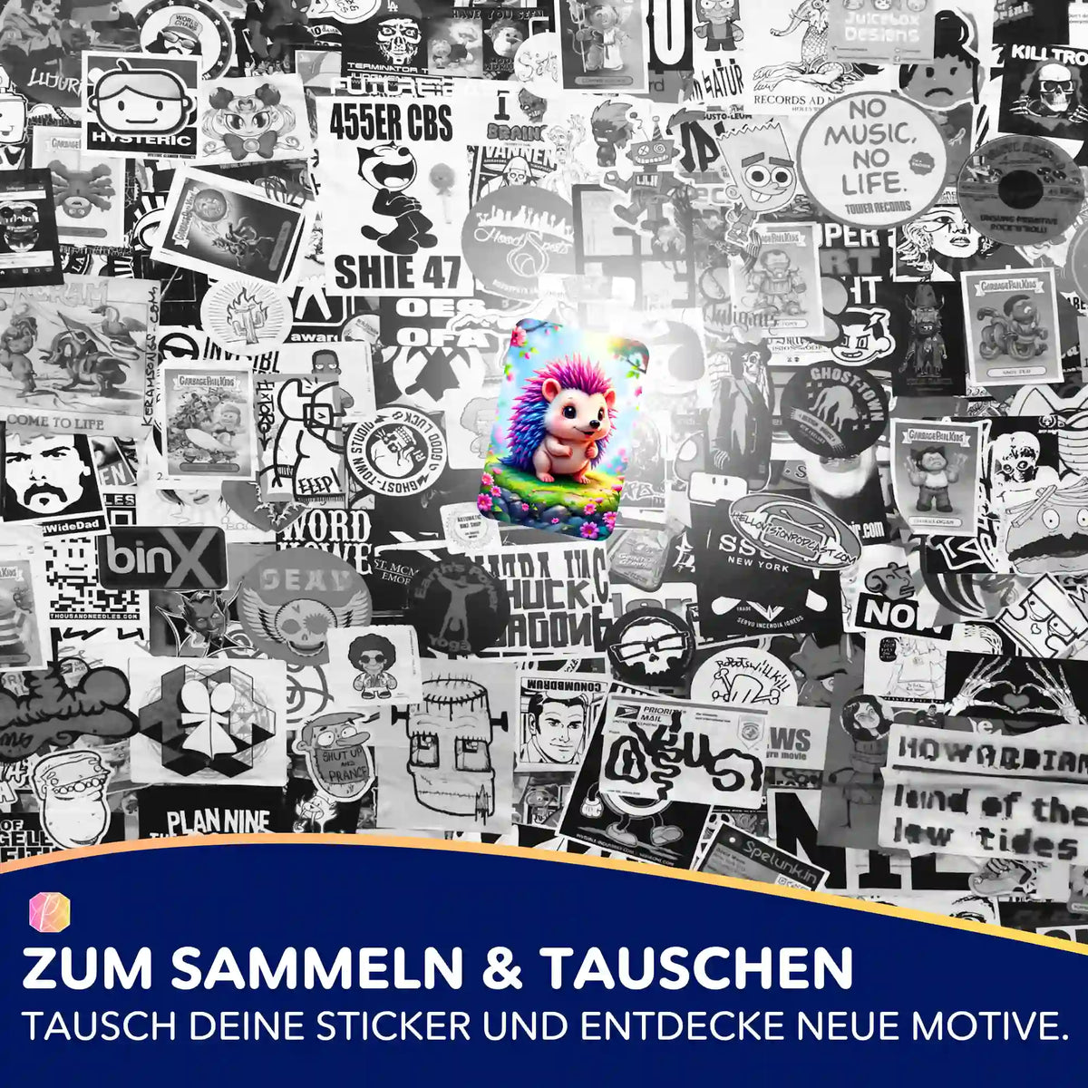 Picmondoo Igel Ilay Aufkleber für Diamond Painting Organisation auf einer Sticker-Collage