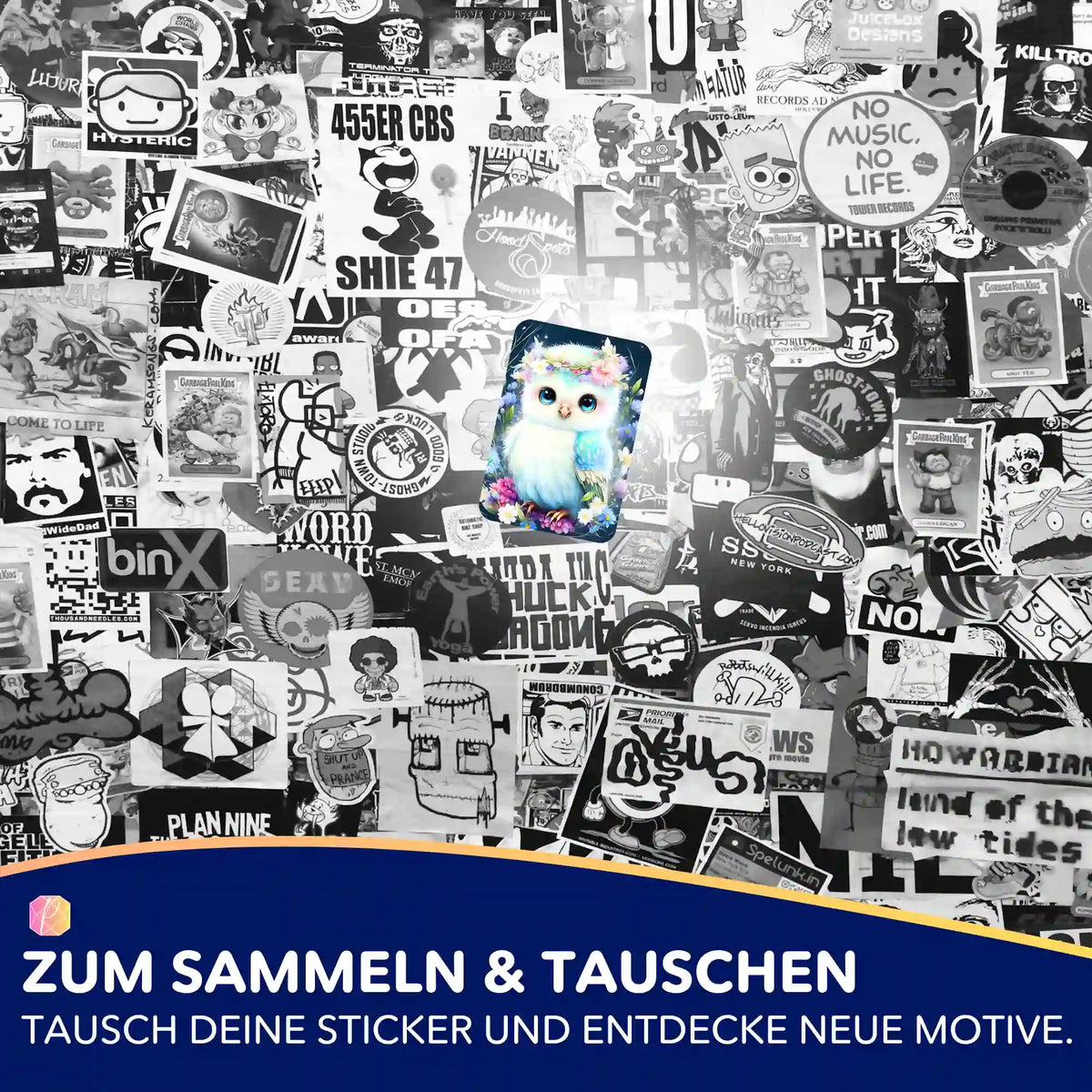 Buntes Eulen-Sticker-Set für Diamond Painting Fans: 5er-Set Aufkleber mit niedlichem Eulen-Motiv im Blumenmeer