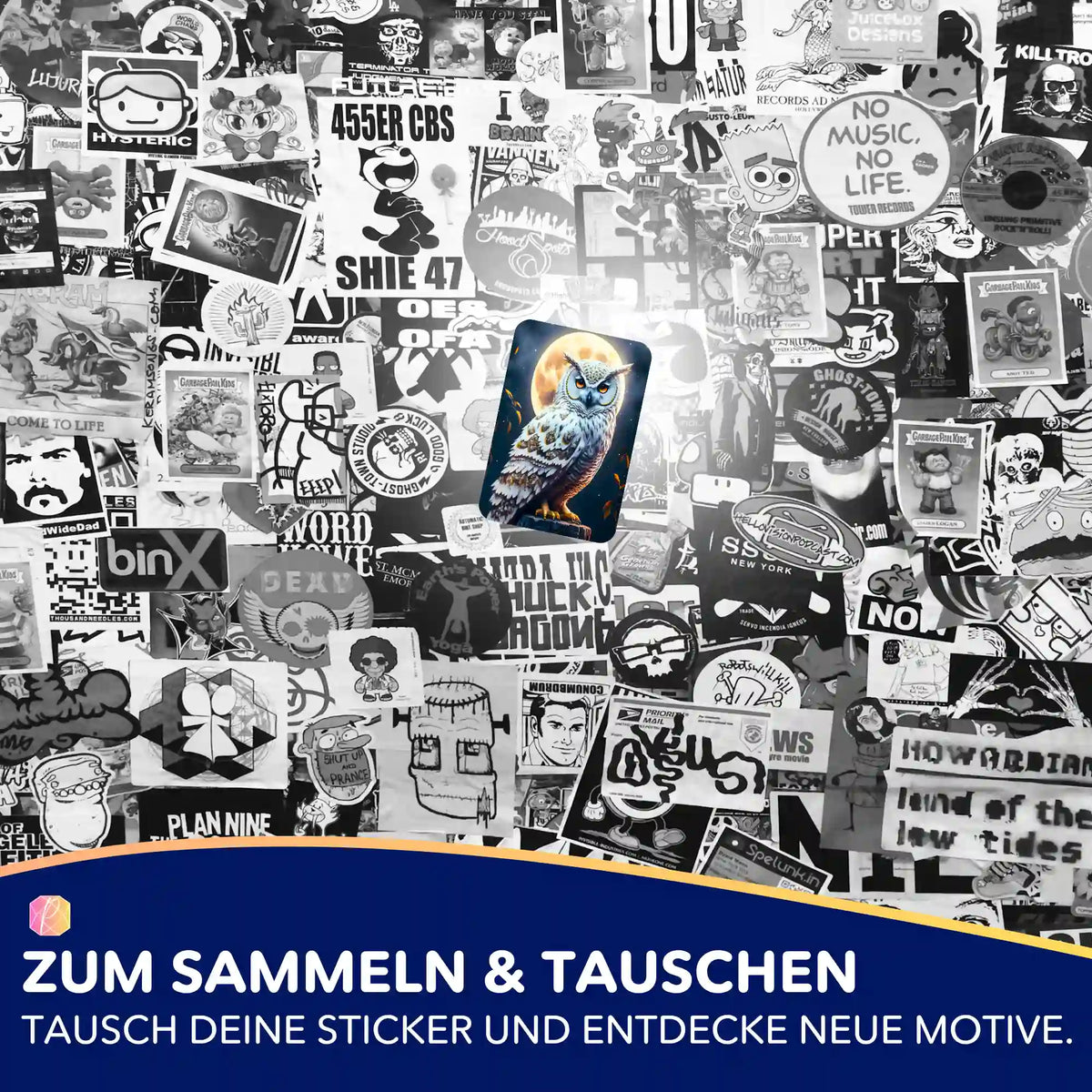 Eule im Mondschein Sticker-Set für Diamond Painting Fans von Picmondoo zur Organisation deiner Hobby-Motive