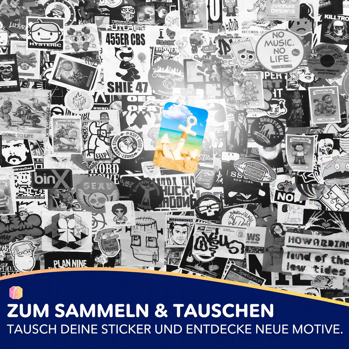 Anker der Hoffnung Sticker für Diamond Painting Organisation auf einer Collage aus verschiedenen Aufkleber Motiven