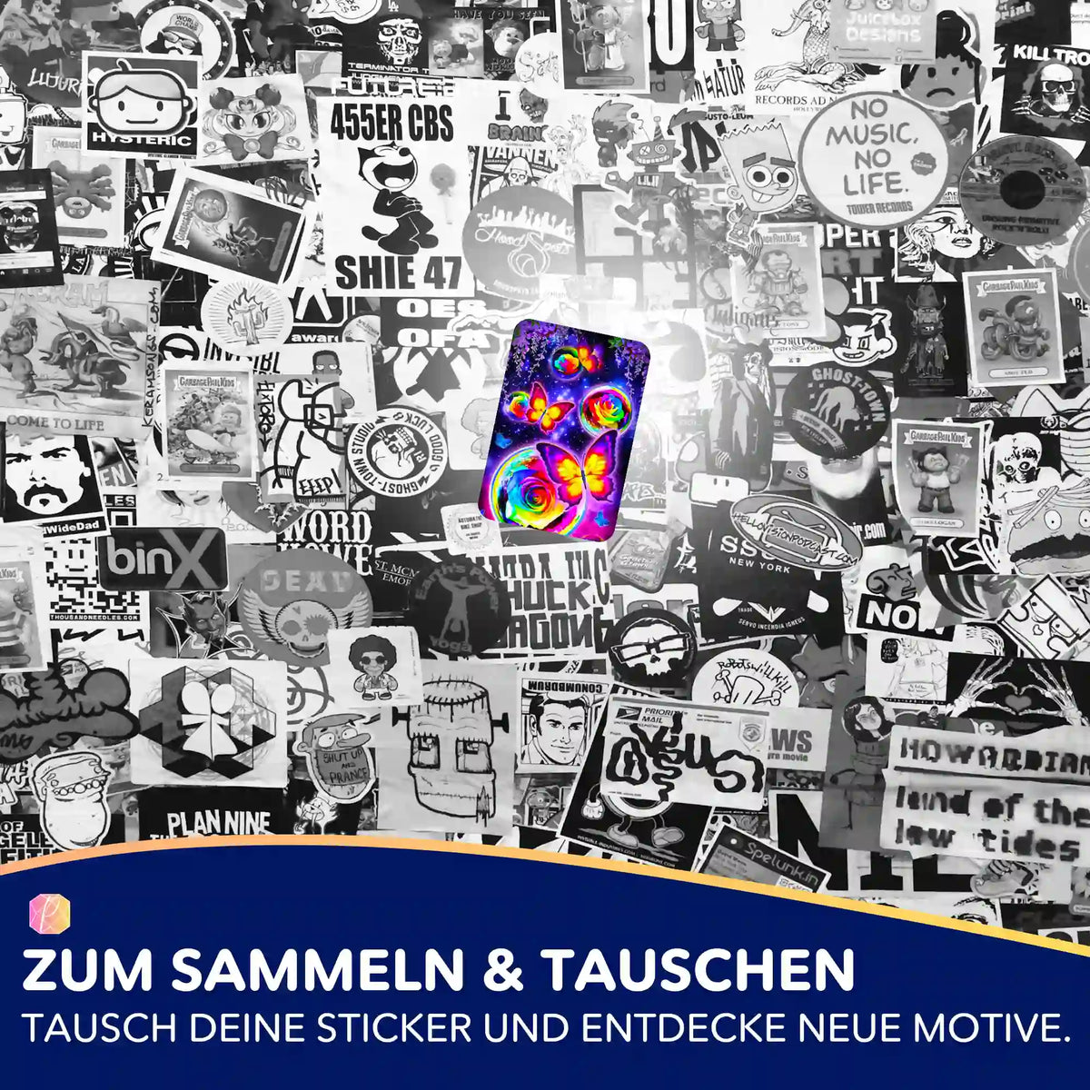 Buntes Schmetterlingstanz im Mondschein Sticker-Set für Diamond Painting Fans zum Sammeln und Tauschen
