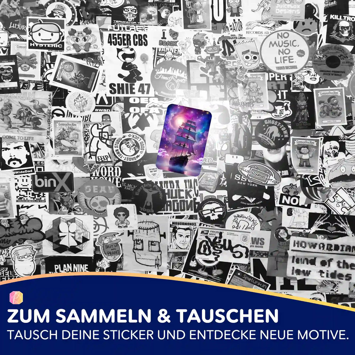 Farbiger Starlight Ocean Sticker für Diamond Painting Organisation auf einem schwarz-weißen Sticker-Hintergrund