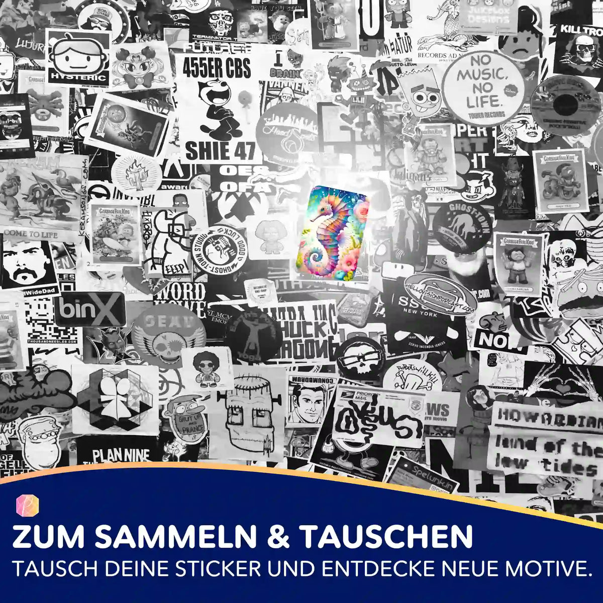 Buntes Seepferdchen-Sticker-Set für Diamond Painting und Bastelbedarf von Picmondoo