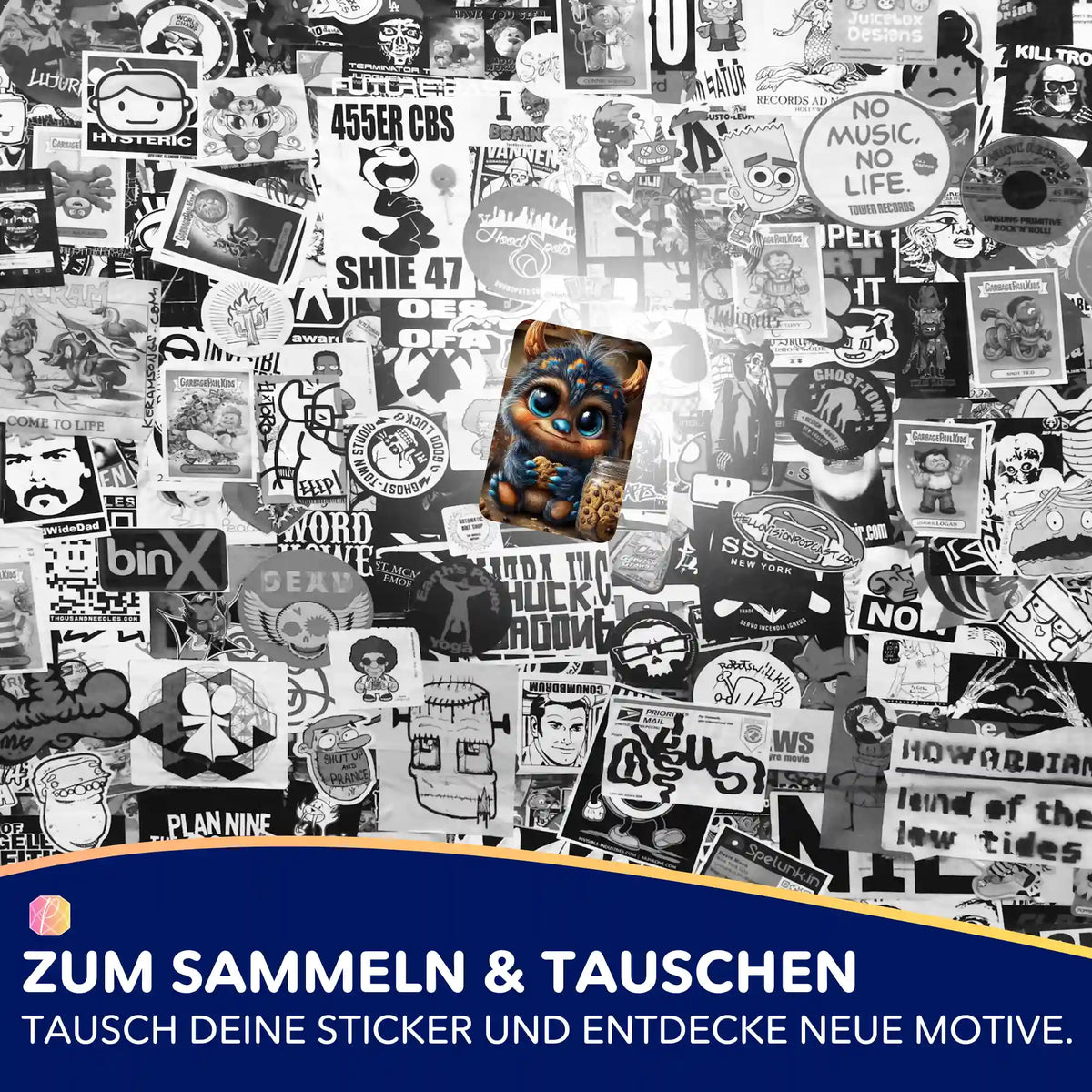 Picmondoo Sticker-Set Die Keksfrage: Buntes Monster-Motiv als Aufkleber zur Organisation deines Diamond Painting Hobbys.