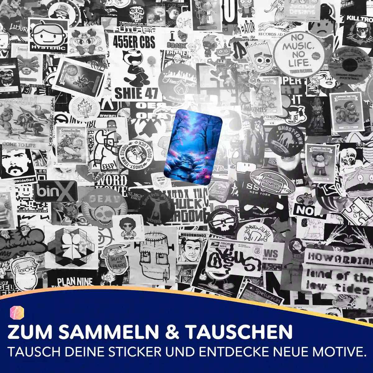 5er-Set Aufkleber Fluss der Träume für Diamond Painting Organisation mit farbenfrohem Wald-Motiv im Sticker-Stil