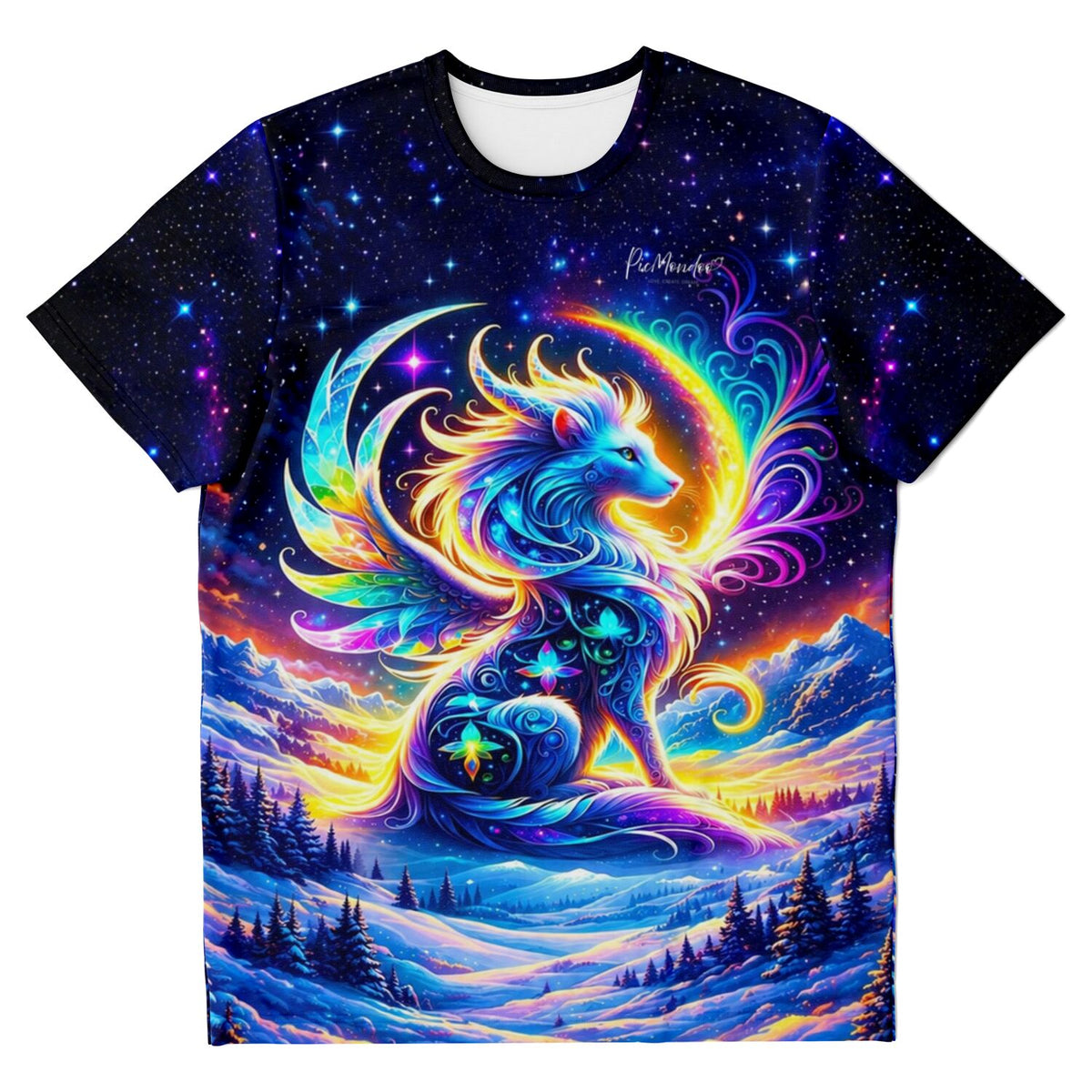 T-Shirt mit buntem Monja Hüterin der Berge Motiv im Stil von Diamond Painting und Malen nach Zahlen Kunst