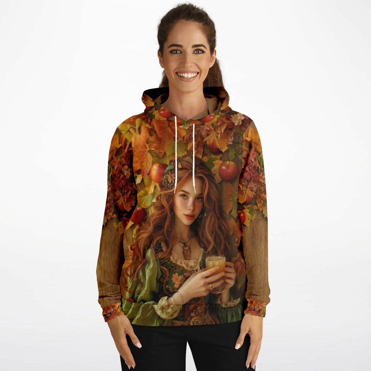 Frau im Dreamer Hoodie mit Apfelmädchen Ruby Motiv – perfekt für Fans von Malen nach Zahlen und Diamond Painting Kunst.