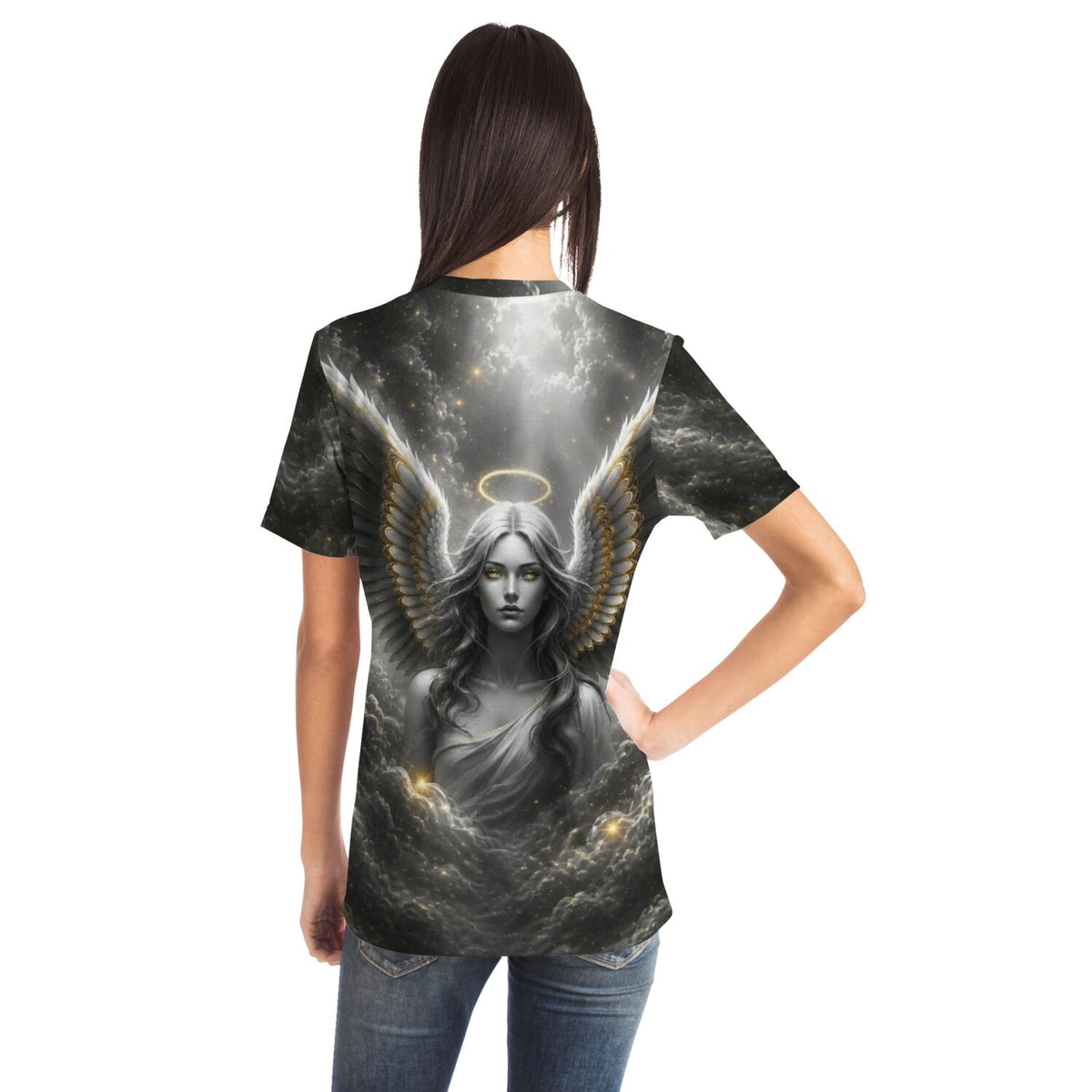 T-Shirt mit Golden Angel Motiv, ideal für Fans von Malen nach Zahlen und Diamond Painting Designs