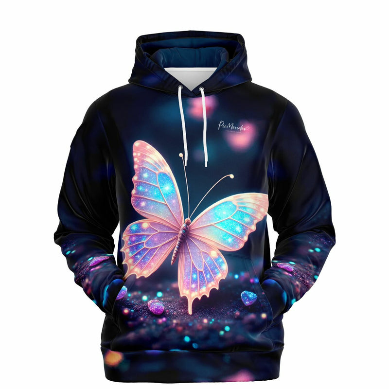 Dreamer Hoodie Lichttänzer mit leuchtendem Schmetterling Motiv im Design von Diamond Painting und Malen nach Zahlen
