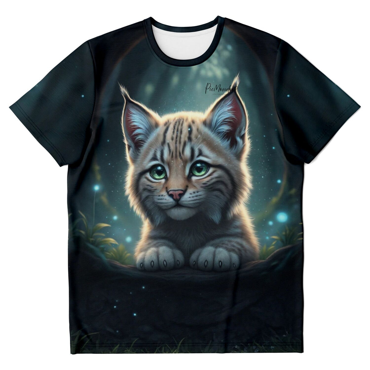 Schwarzes Dreamer T-Shirt mit Luchs-Motiv Seele des Waldes, das auch als Diamond Painting oder Malen nach Zahlen beliebt ist