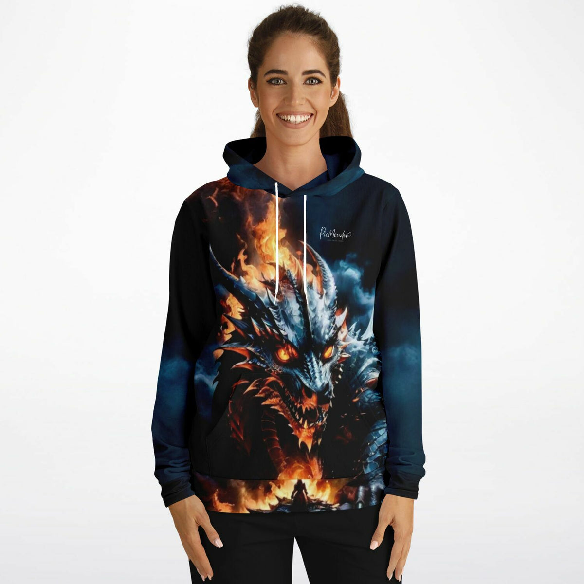 Dreamer Hoodie mit Drachen Motiv in Flammen, passend für Fans von Diamond Painting und kreativen Kunstwerken