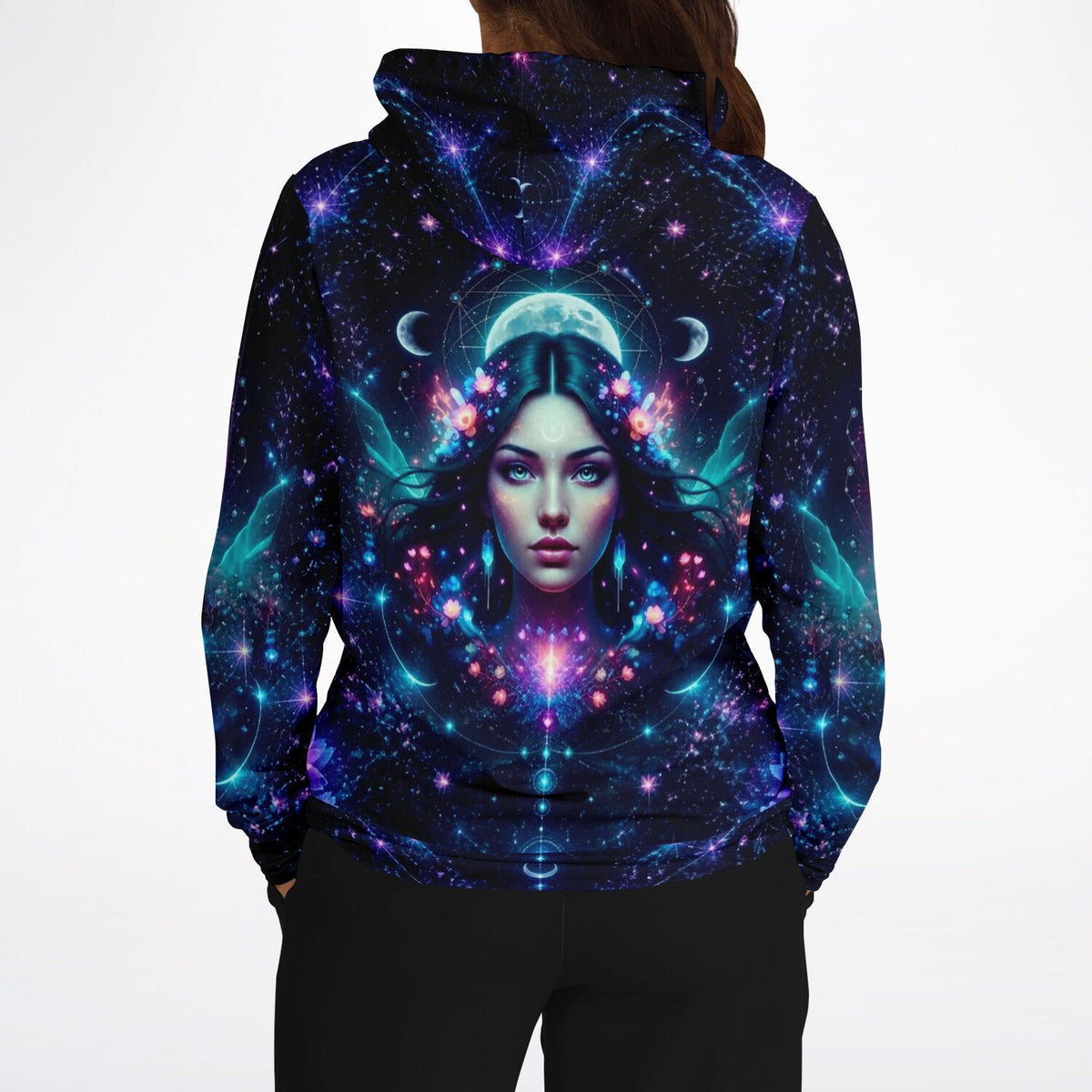 Dreamer Hoodie mit Mondprinzessin Motiv in leuchtenden Galaxie-Farben, ideal für Fans von Diamond Painting und Kunst