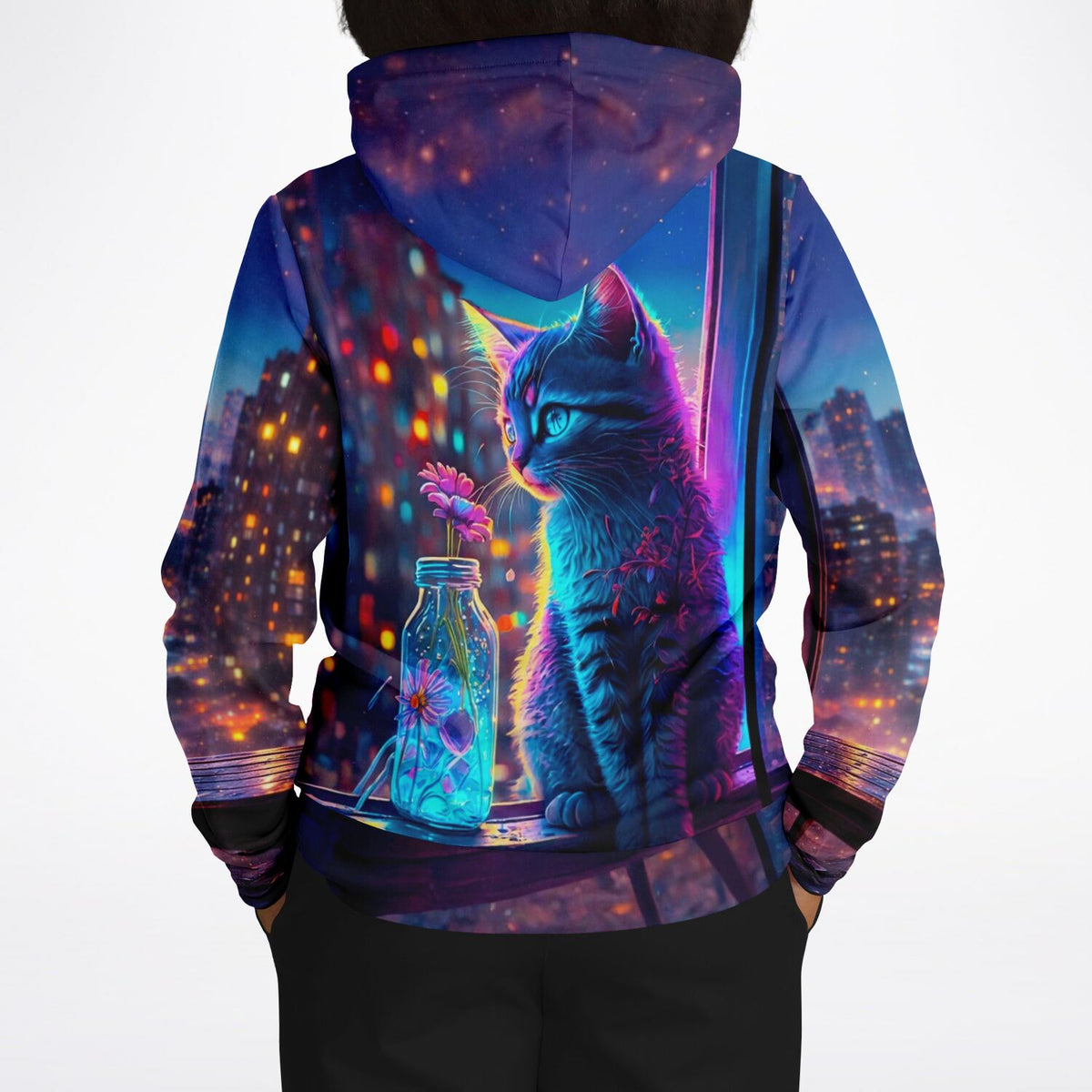 Dreamer Hoodie mit Katzenmotiv, das farbenfrohe Ästhetik wie beim Diamond Painting oder Malen nach Zahlen zeigt