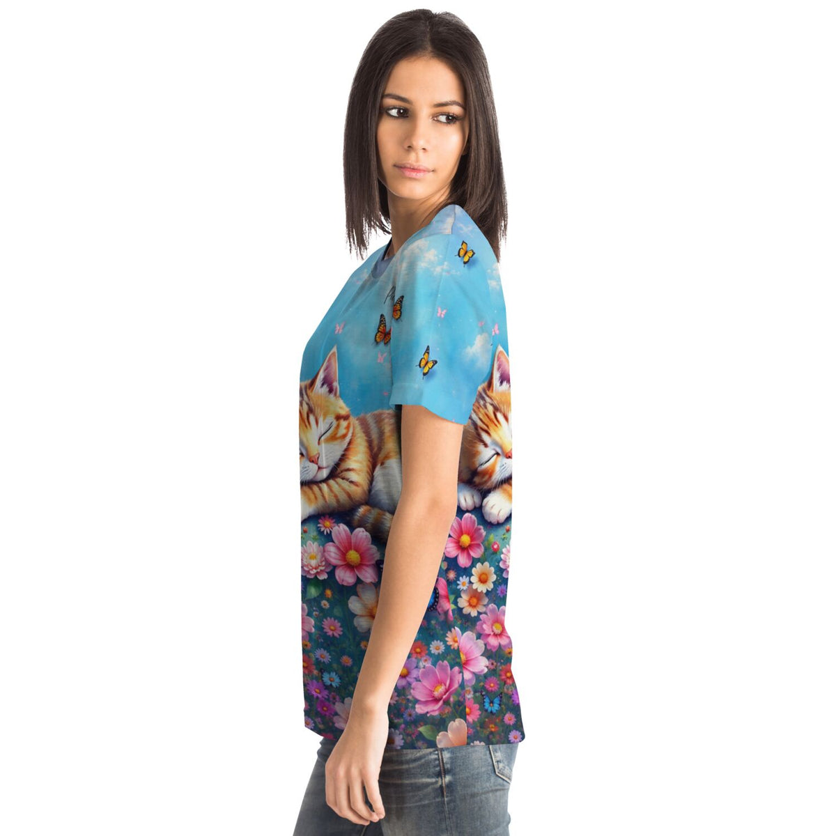 Dreamer T-Shirt mit Katzenmotiv und Blumen, beliebtes Motiv wie bei Diamond Painting und Malen nach Zahlen für Erwachsene