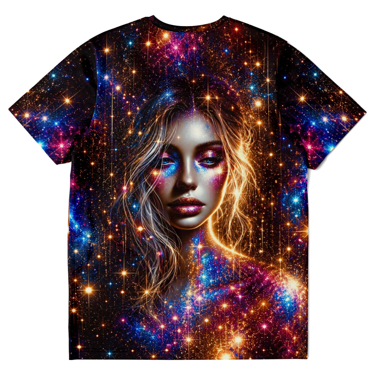 T-Shirt mit galaktischem Porträt einer Frau, ideal für Fans von Diamond Painting und kreativen Malen nach Zahlen Motiven.