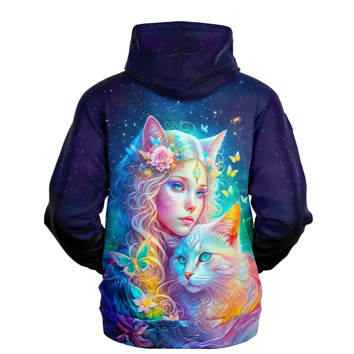 Dreamer Hoodie mit farbenfrohem Katzenelfen-Motiv, inspiriert durch Diamond Painting und Malen nach Zahlen Ästhetik