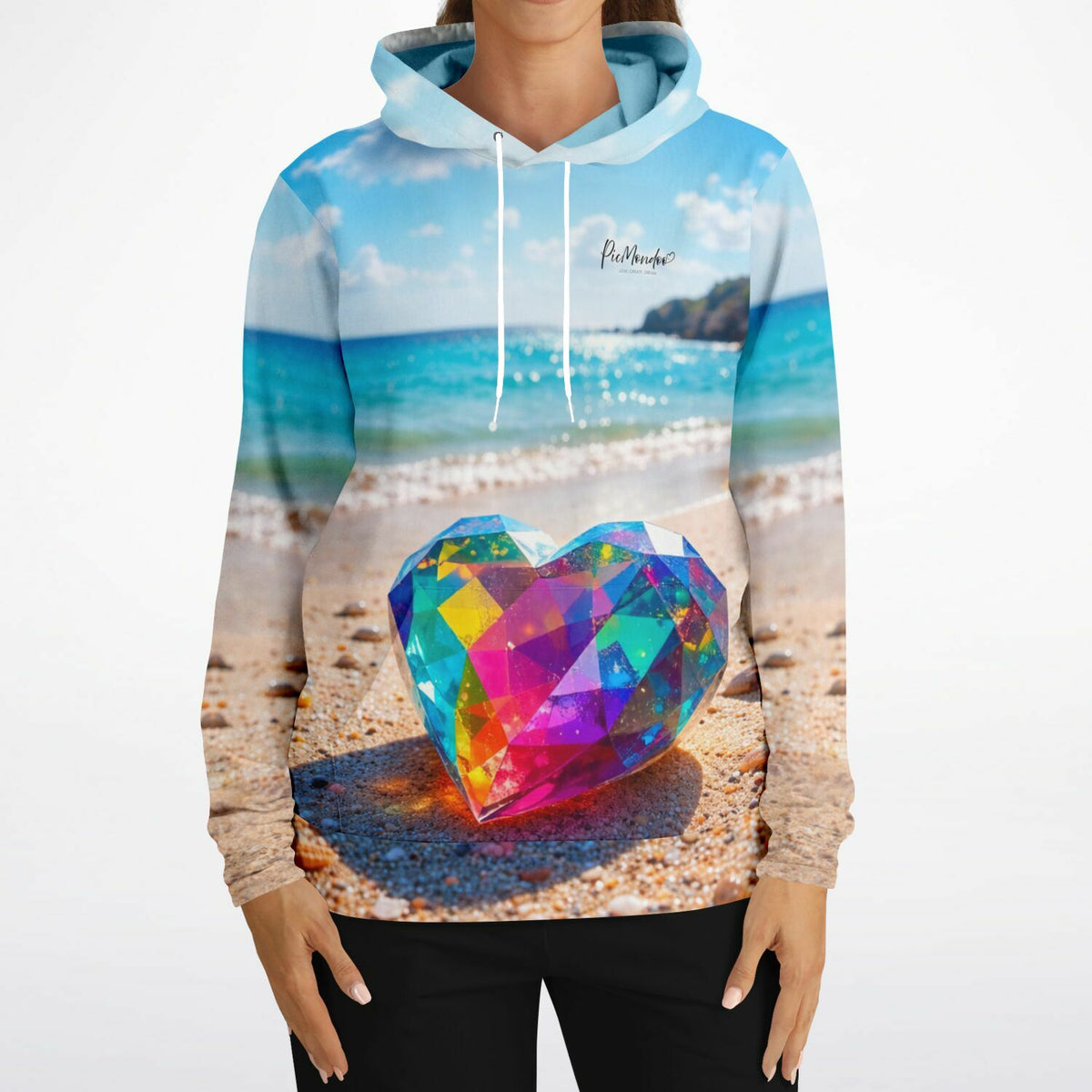 Dreamer Hoodie mit buntem Kristallherz-Motiv im Stil von Diamond Painting, perfekt für Fans kreativer Bastelkunst