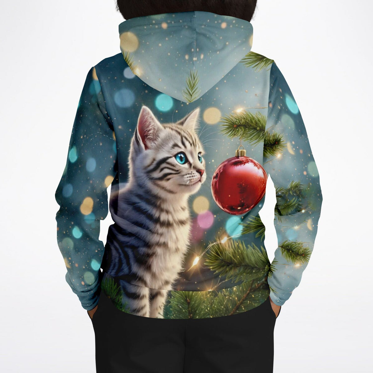 Dreamer Hoodie Minka mit süßer Katze, Weihnachtsbaum und roter Kugel ähnlich einem Diamond Painting Motiv