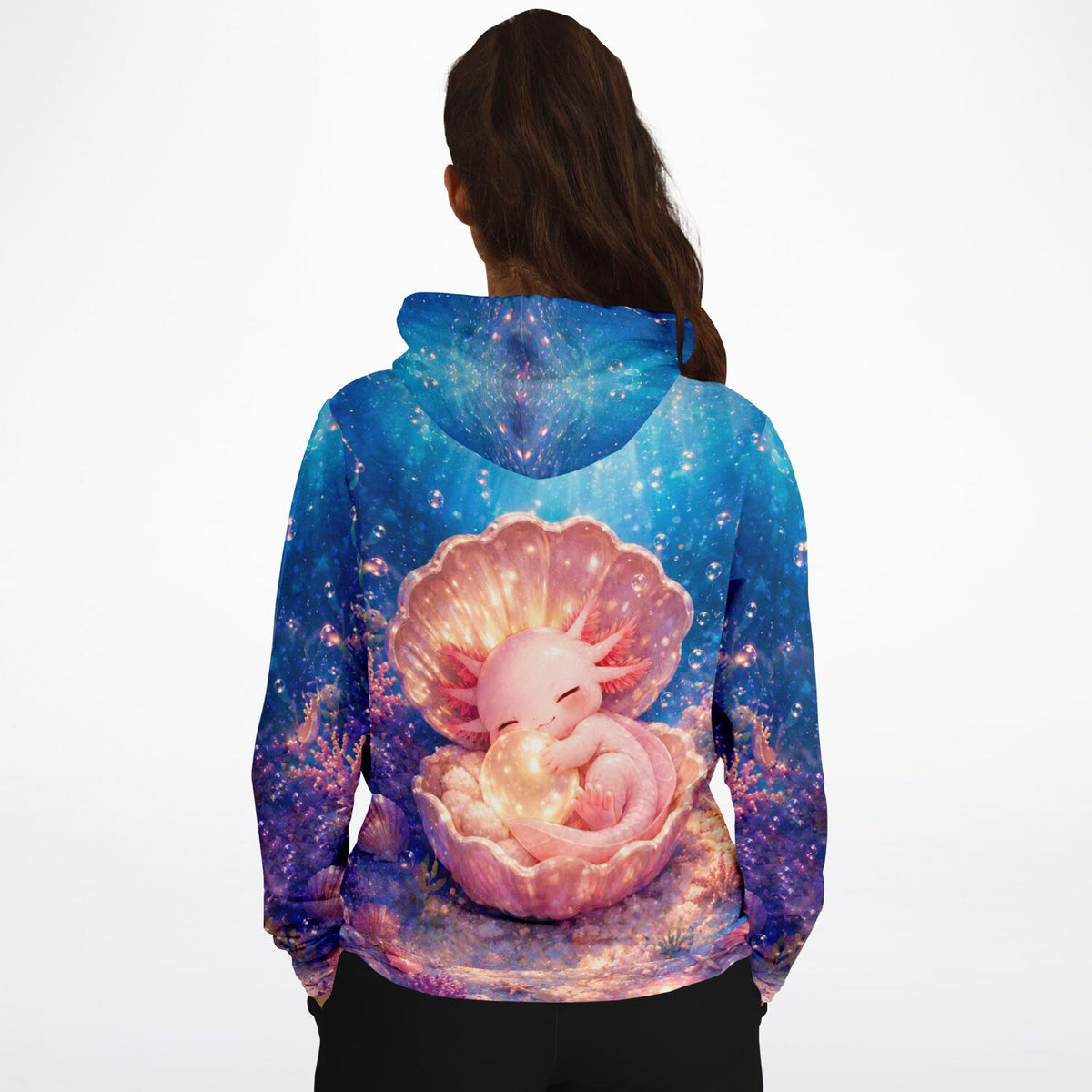 Dreamer Hoodie mit Axolotl Little Hugs Motiv im Ozean-Design, ideal für Fans von Malen nach Zahlen und Diamond Painting