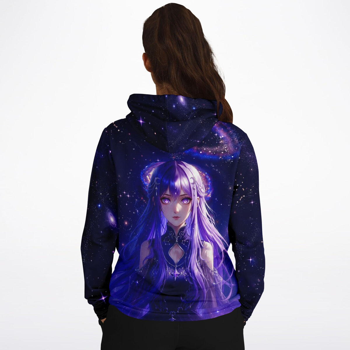 Dreamer Hoodie Purple Moon Star mit Anime-Mädchen Motiv und Galaxie-Design für Fans von kreativen DIY-Kunststilen.