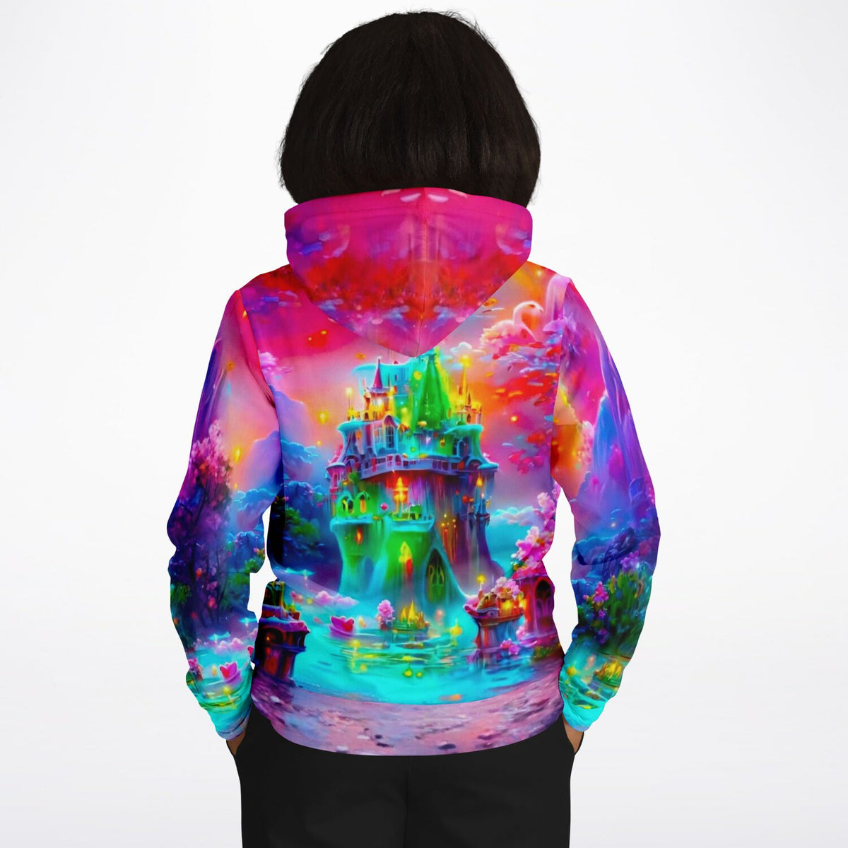 Dreamer Hoodie mit farbenfrohem Schloss-Motiv, inspiriert durch Diamond Painting Kunst und lebendige Fantasiewelten