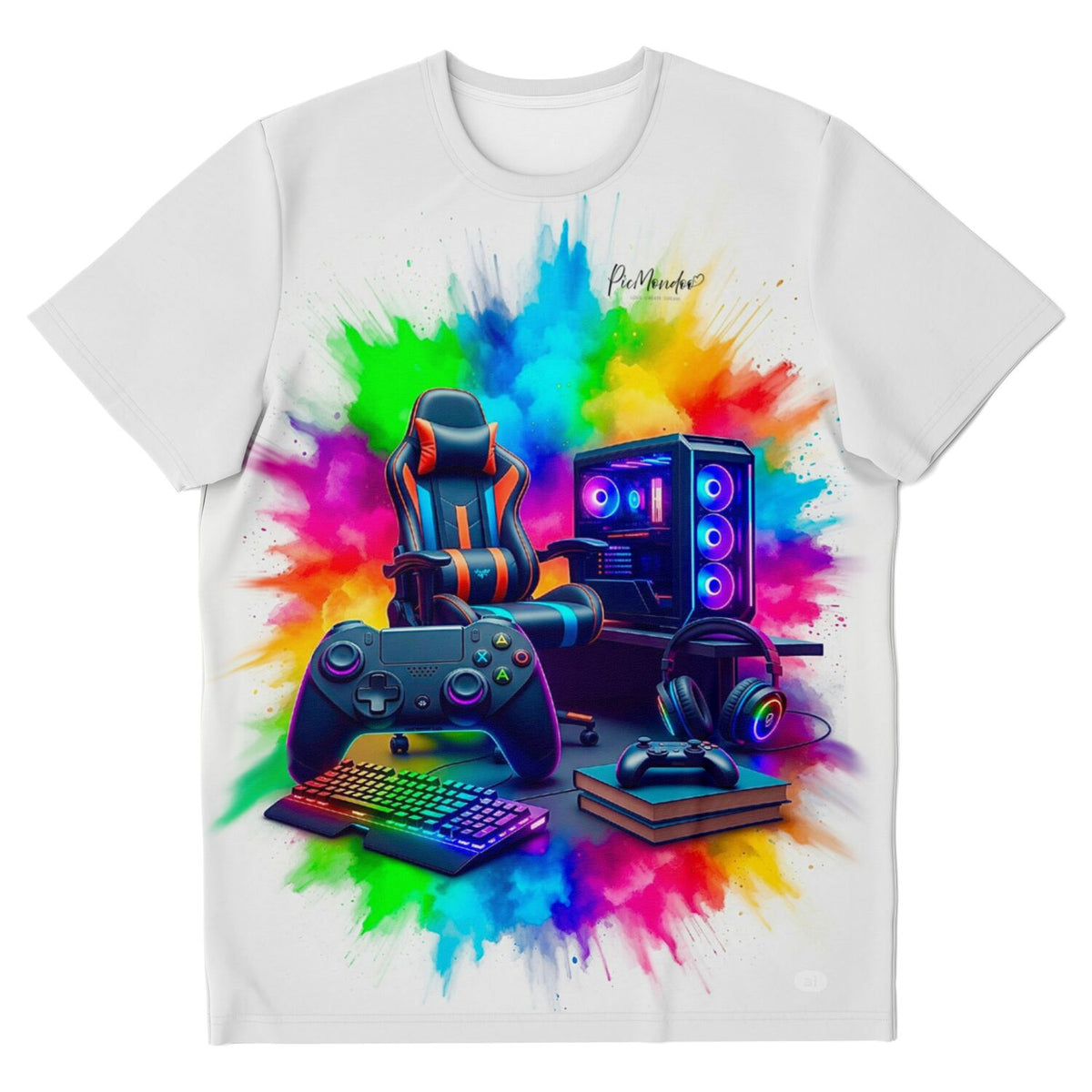 Weißes T-Shirt für Gamer mit buntem Gaming-Zone Motiv, perfekt für Fans von Malen nach Zahlen und Diamond Painting