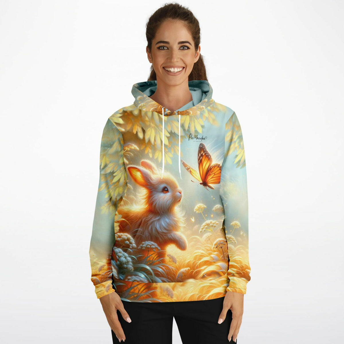 Dreamer Hoodie Häschenfreunde mit niedlichem Hasen und Schmetterling im Malen nach Zahlen Stil von Picmondoo