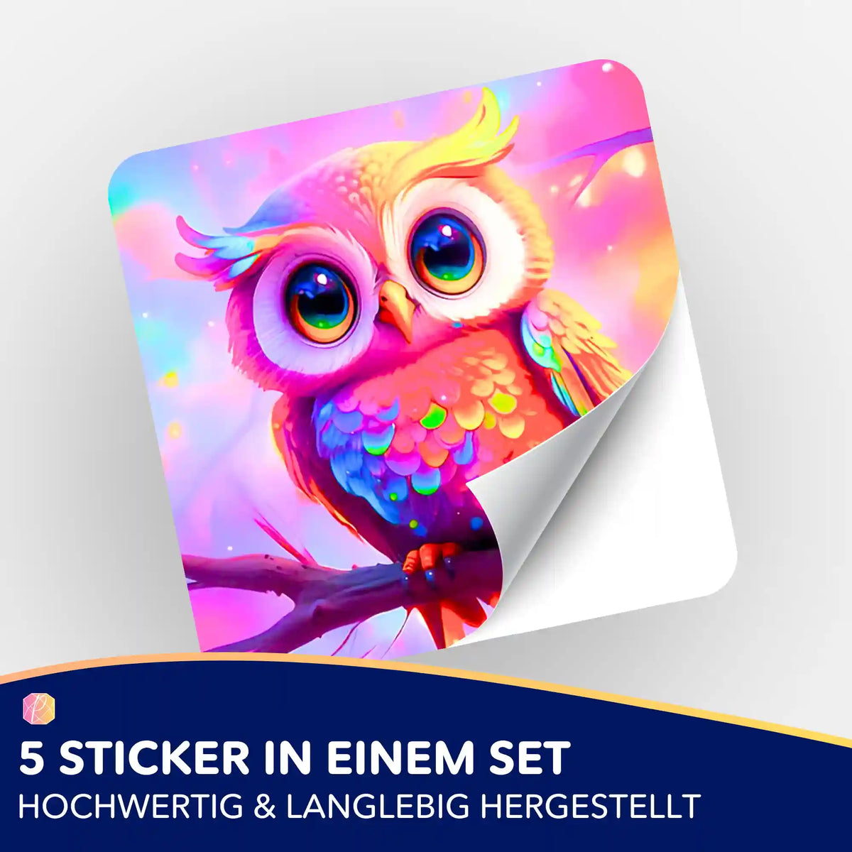 Buntes Eulen Sticker-Set Eulalia für Diamond Painting und Malen nach Zahlen Organisation in 5er-Set
