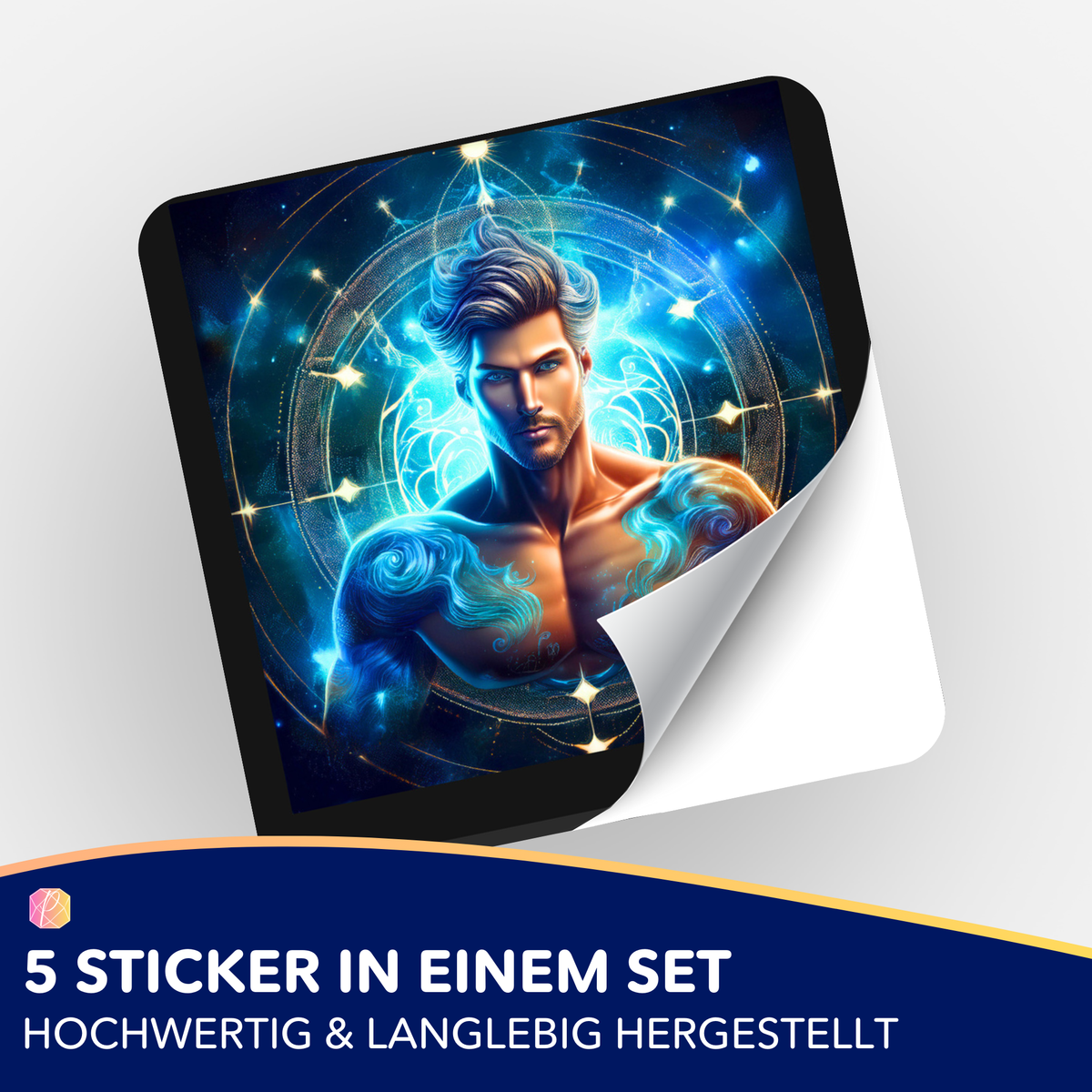5er-Set Aufkleber Wassermann Sternzeichen für Diamond Painting Fans, hochwertiges Motiv im magischen Design