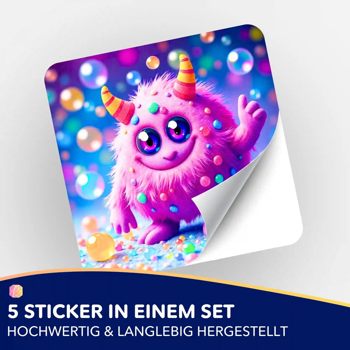 5er-Set Sticker mit süßem pinken Monster Motiv zur Organisation deines Diamond Painting Zubehörs und DIY-Hobbys