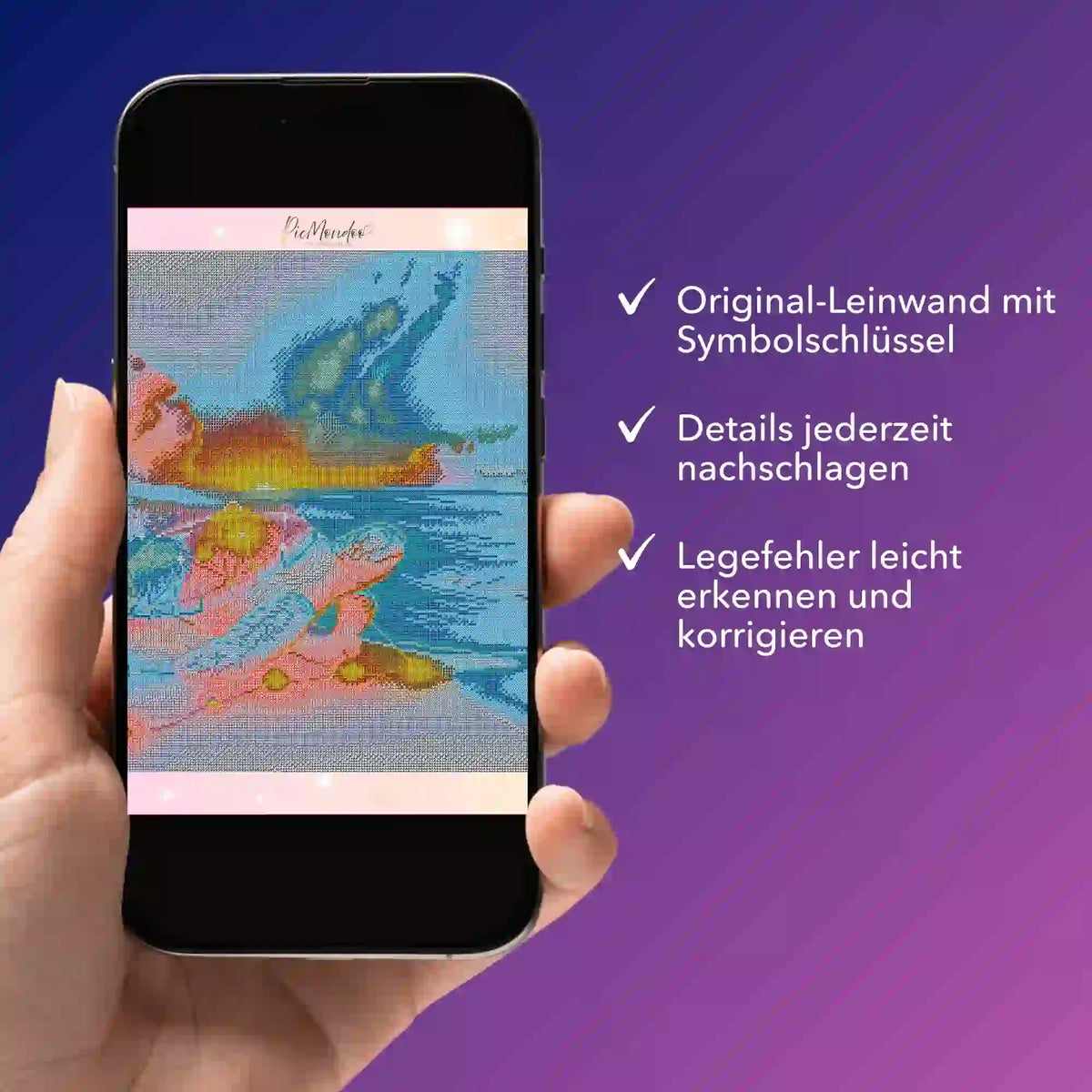 Digitale Diamond Painting Bildmappe als PDF auf Smartphone zur Hilfe bei der Leinwand-Gestaltung mit Diamanten