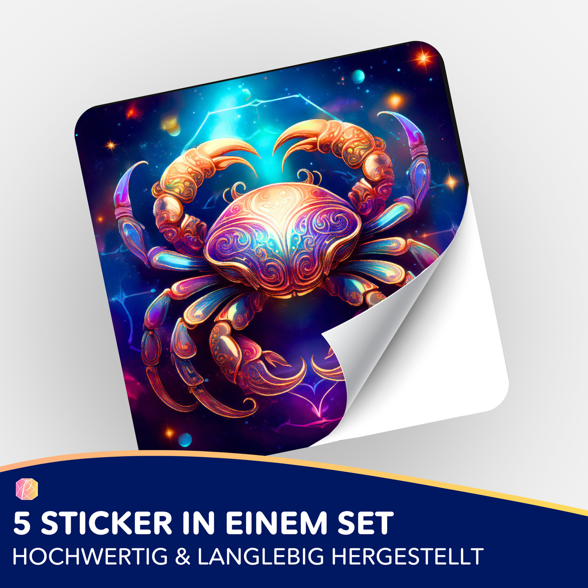 Picmondoo Sticker-Set mit buntem Sternzeichen Krebs Motiv, ideal zur Organisation für Diamond Painting und Bastelsets.